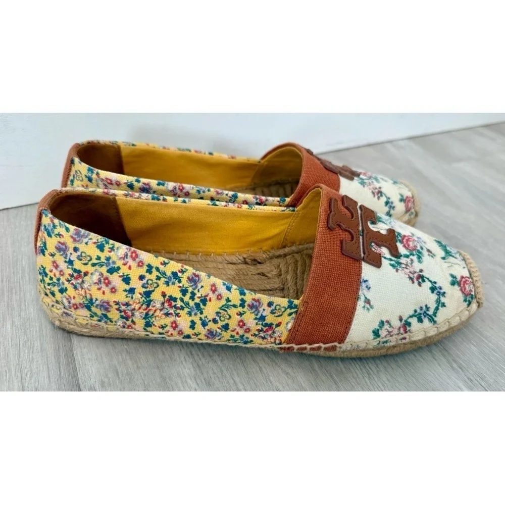 Tory Burch Weston Flat Espadrille Printed Canvas Size 8.5 French Paisley Floral